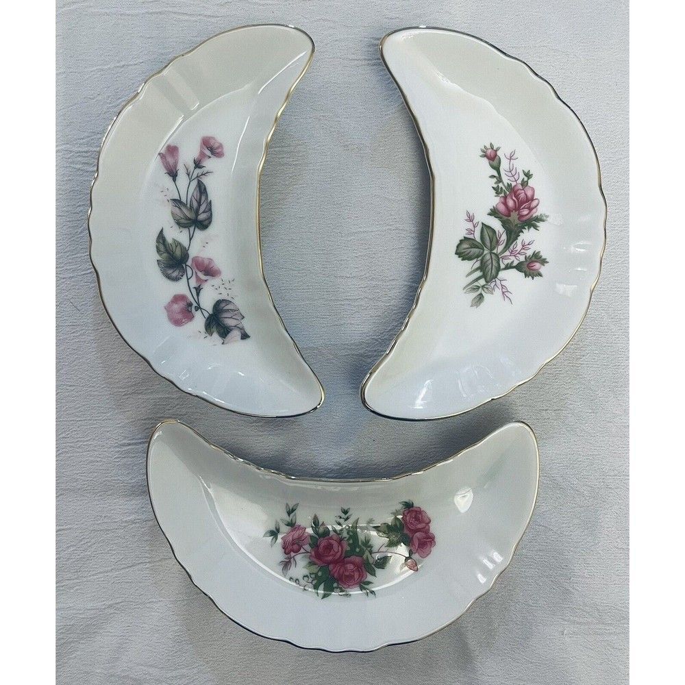 Chadwick Salad Plates Floral Design Half-Moon Shape 7" Set Of 3 Made in Japan